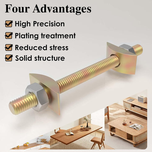 Furniture Fastening Connectors for Secure Countertops, Tables, and Bed Frames with Bolt and Nut Hardware, Metric-M8