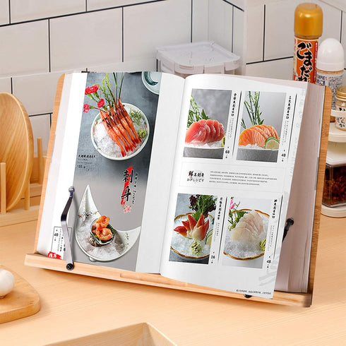 wishacc Book Stand XL-Large Size, 15.4" x 11.0" Adjustable Foldable Book Holder for Cookbooks, Textbooks, Tablets