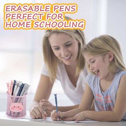 RIANCY 0.4mm Erasable Gel Pens, 12 Pack, Cute Cartoon Animal Rollerball Gel Ink Pens for Writing and Note Taking