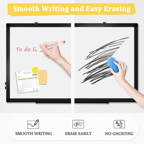 Double-Sided Magnetic Whiteboard, 24" x 18" Dry Erase Board with Black Aluminum Frame for Home, School, Office