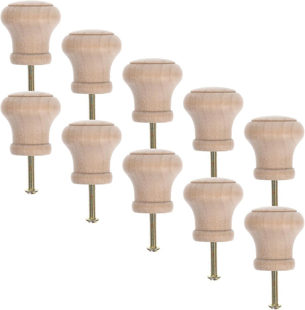 OSALADI 10pcs Round Wooden Cabinet Knobs Solid Wood Drawer Pulls Unfinished Furniture