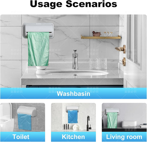 AqusilAir Set 2 Wall-Mounted Trash Bag Dispenser for Small Garbage Bags Adhesive PVC Storage Box for Bathroom, Kitchen