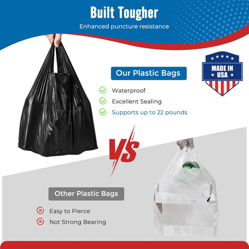 500 Count 11.5" 6.5" 21", Fuxury Plastic T-shirt Bags Black x x Grocery, Trash, Take Out, To Go, Restaurants, Retail