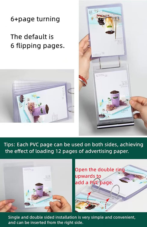 Rikyo 6 Pages-12 (Horizontal-4x6) Acrylic Sign Holder,Table Card Multi-Page Flip Display Sides,T Shape Double-Sided