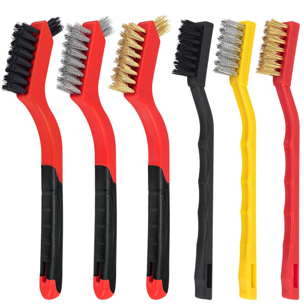 OWATRKDEY Small Wire Brush Set 6Pcs, Stainless Steel/Brass/Nylon/Bristle Mini Wire Brushes for Cleaning