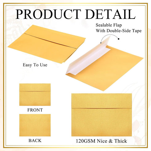 Yahenda 300 Pack A7 Gold Envelopes Bulk Self Adhesive Kraft Paper for Christmas Valentine Wedding Birthday Party