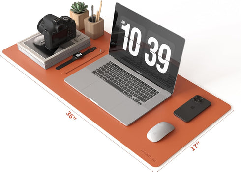 RENMTURE PU Mouse Pad, Faux Leather Large Desk Pad, Non-Slip Waterproof Gaming Desk Blotter (36"x17", Orange)