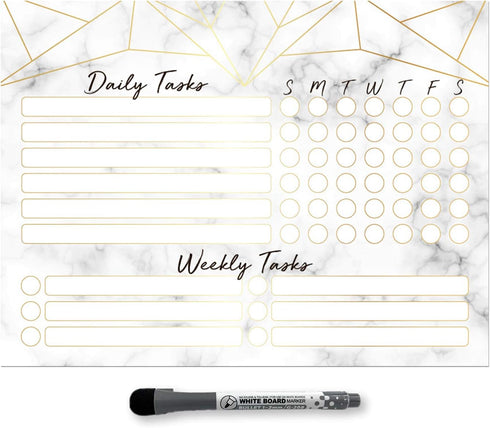 Dry Erase Whiteboard Task Planner | Removable and Restickable Adhesive Decal | Fine-Tip Magnetic Marker Included (9 x 12 inches, Marble) by Glassboard Studio