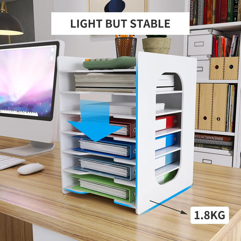 Natwind 7 Tiers Paper Organizer for Desk - White File Holder, Mail Letter Tray & Document Storage Rack for Home Office