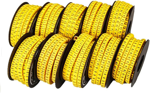 10 Rolls of 0-9 Number Tube, Yellow Flexible PVC Concave Cable Wire Markers Label Tag (6mm2)