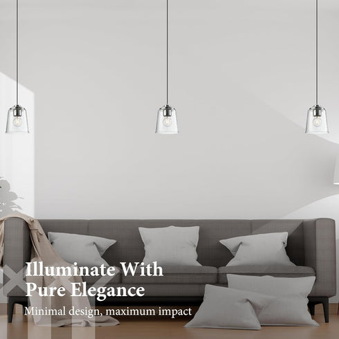 6"x6"x7.5" 15"-72" E26 Modern Bubble Glass Pendant Light, Rain-Drop Glass Hanging Fixture with Chrome Finish Base