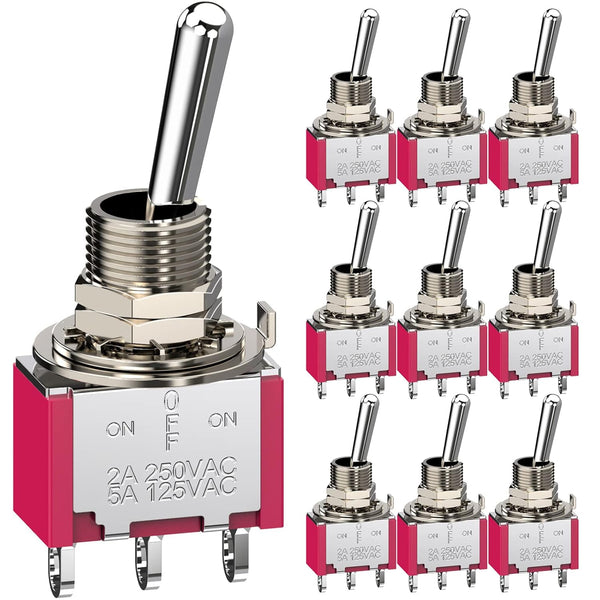 Toggle Switch AC 5A/125V 2A/250V, 3 Pin Terminals On/Off/On 3 Position SPDT Mini Toggle Switch, 10Pcs