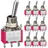 Toggle Switch AC 5A/125V 2A/250V, 3 Pin Terminals On/Off/On 3 Position SPDT Mini Toggle Switch, 10Pcs