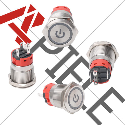 APIELE 19mm Latching Push Button Switch, 3/4" 12V Power Symbol Car Metal with Socket Plug, 1NO1NC SPDT ON/Off, Red