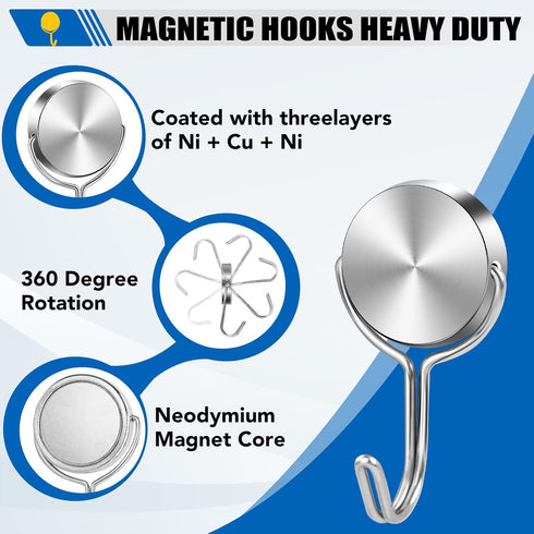LOVIMAG Magnetic Hooks for Cruise Cabins, 60Lbs Swivel Heavy Duty Hooks, Cruise Ship Essentials, 10 Pack