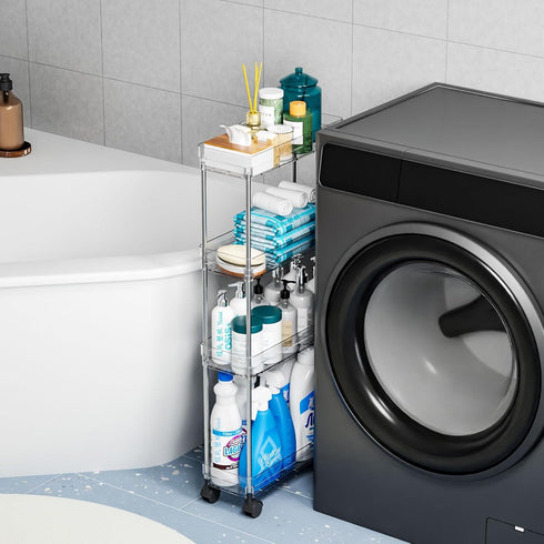 Yieach 4 Wheels,6.3W Clear Tier Slim Rolling Storage Cart with Thin Shelf,Bathroom Storage Cabinet,Skinny Laundry