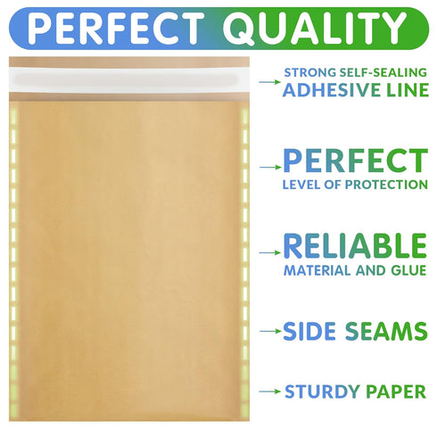 Natural Kraft Bubble Mailer Envelopes 4 x 7 Inches | 50 Pack Self Seal Padded Envelopes | Waterproof & Tear-Resistant