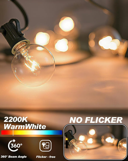 Adirxon 25-Pack G40 Bulbs, Bulbs 5W Dimmable, E12 2200K Globe Replacement Clear Glass Incandescent Light for Outdoor