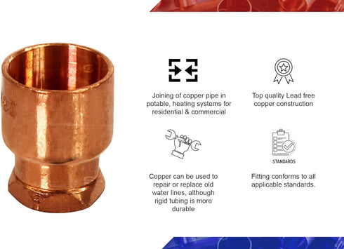 Supply Giant DDGA0120-5 Female Adapter Reducing Fitting, Sweat x FIP Connections, 1/2 X 1/4, Copper