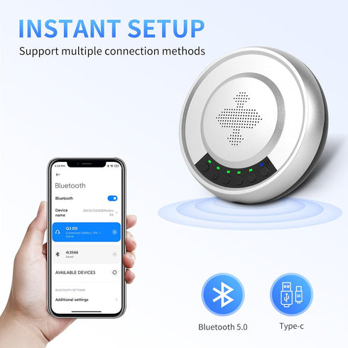 XTUGA Q3 360Voice Conference Speaker Bluetooth Microphone, Pickup Noise Reduction Gain Control for Meetings,Zoom,Home