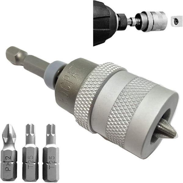 Adjustable Clutch ELECTRIC DRILL to SCREWGUN CONVERTER, Manganese S2 Phillips 2 Bit, 1/4 Shank, Fits Corded Cordless