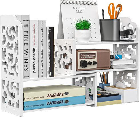 Jollygleam Desktop Shelves, White Bookshelf Desktop Organizer and Desktop Storage