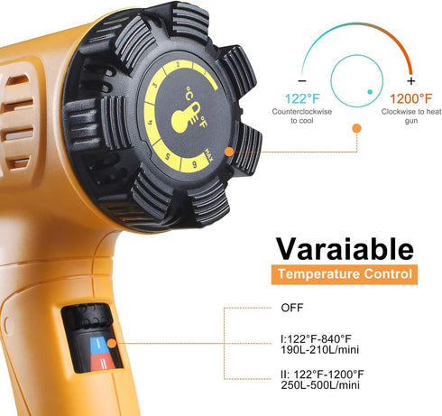 1800W 122-120250- 650Fast 4 Nozzles Paint(5.2FT) SEEKONE Heat Gun Heating Heavy Duty Hot Air Gun Kit Variable