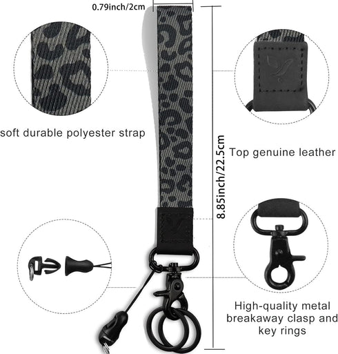 Yiflin Cute Wrist Lanyard for Keys, Keychain, Wallet, ID Holder, Cell Phone, Black Leopard