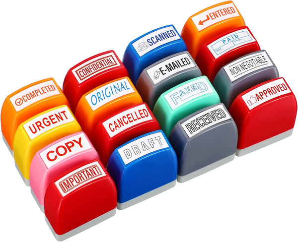 Crtiin 16 Pcs Office Stamp Set, Self Inking Rubber Stamps for Office Supplies