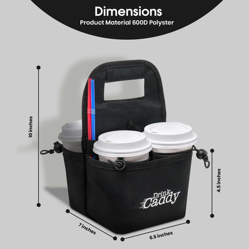 Drink Caddy Portable Drink Carrier and Reusable Coffee Cup Holder - 4 Cup Collapsible Tote Bag with Organizer Pockets