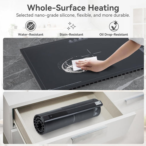 17 Setting, 3 10s, Countertop Food Warming Mat for food, Electric Warming Tray with Temp Hours Timer, Full-Surface Heat