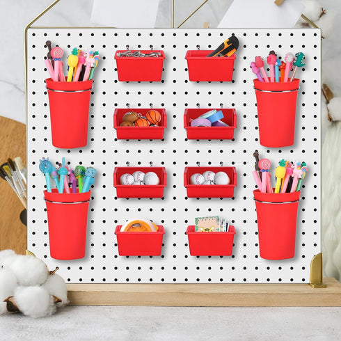20 Pack Pegboard Cups and Bins Set, Wall Organizer with Hooks and Loops for Garage Craft Office Storage