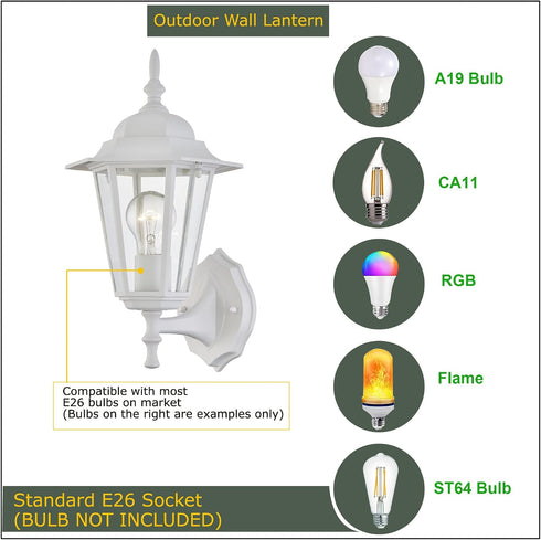 E26 60W Bulbs WISBEAM White Outdoor Wall Lantern, Outdoor Wall Sconce for House Porch Lighting Fixture, Base Max, Metal