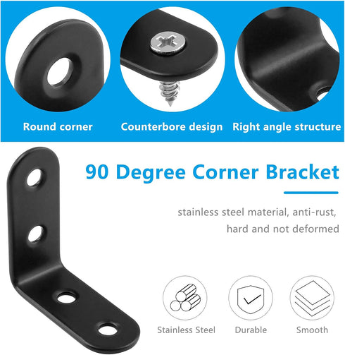 16Pcs 1.57 1.57 Inch 90 Bonsicoky L Bracket Right Angle Corner Brace, Stainless Steel x Joint Right Angle, Black Degree