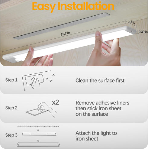 15.7 inch 3 Dimmable Closet Counter 5-Pack Motion Sensor Under Cabinet Light, Color Temperature Rechargeable Magnetic