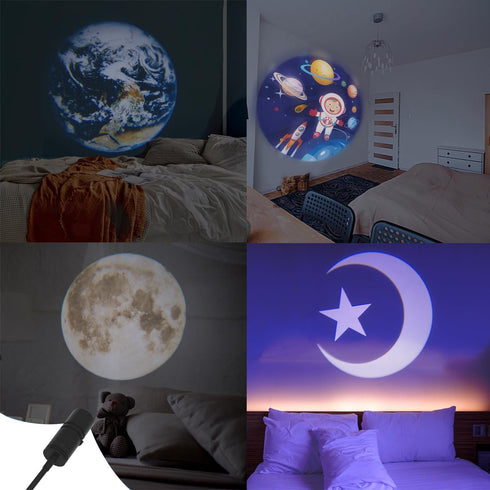 Moon Lamp USB Starlight Projector Earth Projection Astronaut Light Projector Happy Birthday Space Lights for Bedroom Galaxy 5 Pattern in 1 360 Rotatable Photography Background Led Lamps by WELESHEI