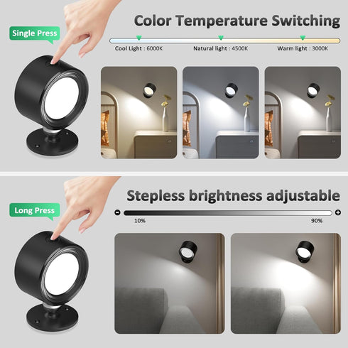 3000mAh 3 Dimmable 360Rotation Lightbiz LED Wall Lights with Remote, Wall Mounted Sconces Rechargeable Battery Operated
