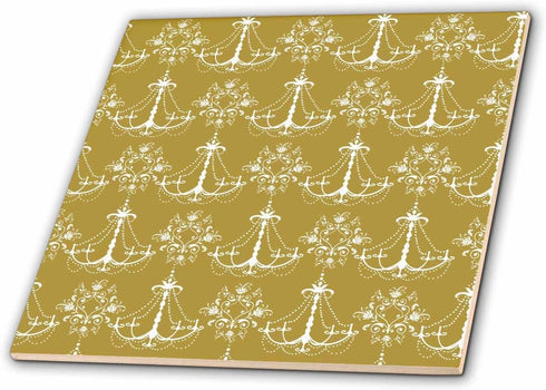 3dRose Gold and White Elegant and Chic Chandeliers 8 Inch Ceramic Tile