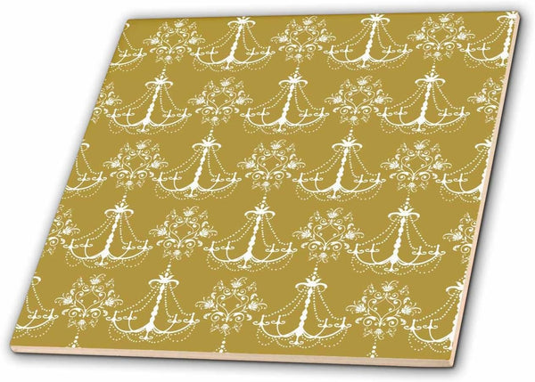 3dRose Gold and White Elegant and Chic Chandeliers 8 Inch Ceramic Tile
