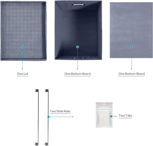 Collapsible File Organizer Storage Box for Office, Document Organizer with Lids, Easy Slide, Navy Blue