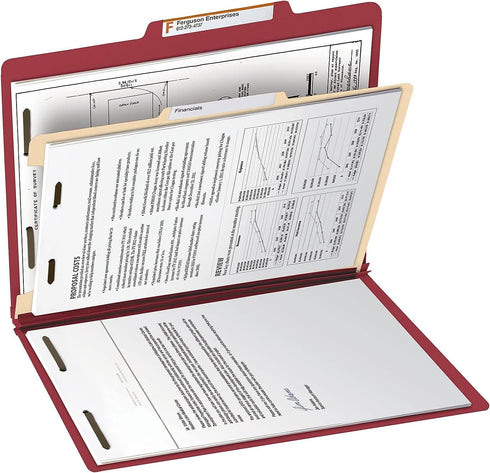 Smead Classification Folder, Letter Size, 2/5 Right of Center, 1 Divider, Red, 10 Per Box