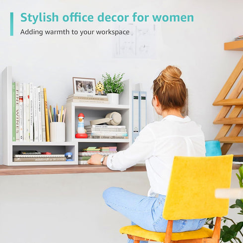 Desktop File Organizer Desk Organizer Shelf - White Office Organization Shelves for Top of Desk Organizers