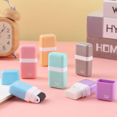Mr. Pen Erasers for Kids, 6 Pack, Cute Pastel Colors, Pencil Eraser with Cover and Roller for School