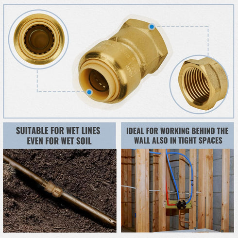 SUNGATOR 6-Pack Push Fit PEX Fittings, 1/2-Inch by 1/2-Inch Female Adapter Plumbing Connector with Disconnect Clip