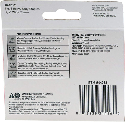 Surebonder 44012 Heavy Duty, Wide Crown, Swingline Type, 1000-Pack, 1/2-Inch Leg Length