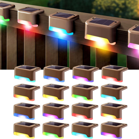 DenicMic Solar Deck Lights Outdoor 16 Pack Step Solar Lights Waterproof for