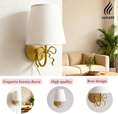 Bow Wall Lamp Elegant Coquette-Style Sconce Light for Bedroom, Hallway & Vanity Decor, Soft Warm Ambient Lighting, Cute