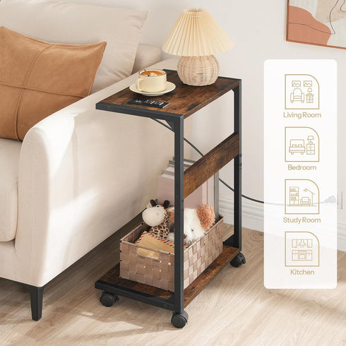 HOOBRO Computer Tower Stand - 2-Tier PC Stand with Charging Station and Locking Caster Wheels for Home Office