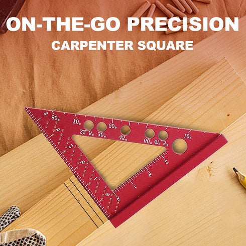 Small Carpenter Square, 90 Degree Woodworking Measuring Tool with Fixed Miter Angle Pin (Red)