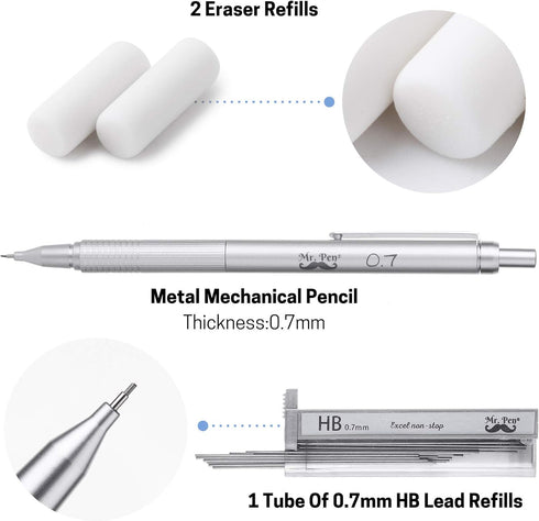 Mr. Pen - 0.7mm Mechanical Pencil with Case, Metal Drawing Pencils